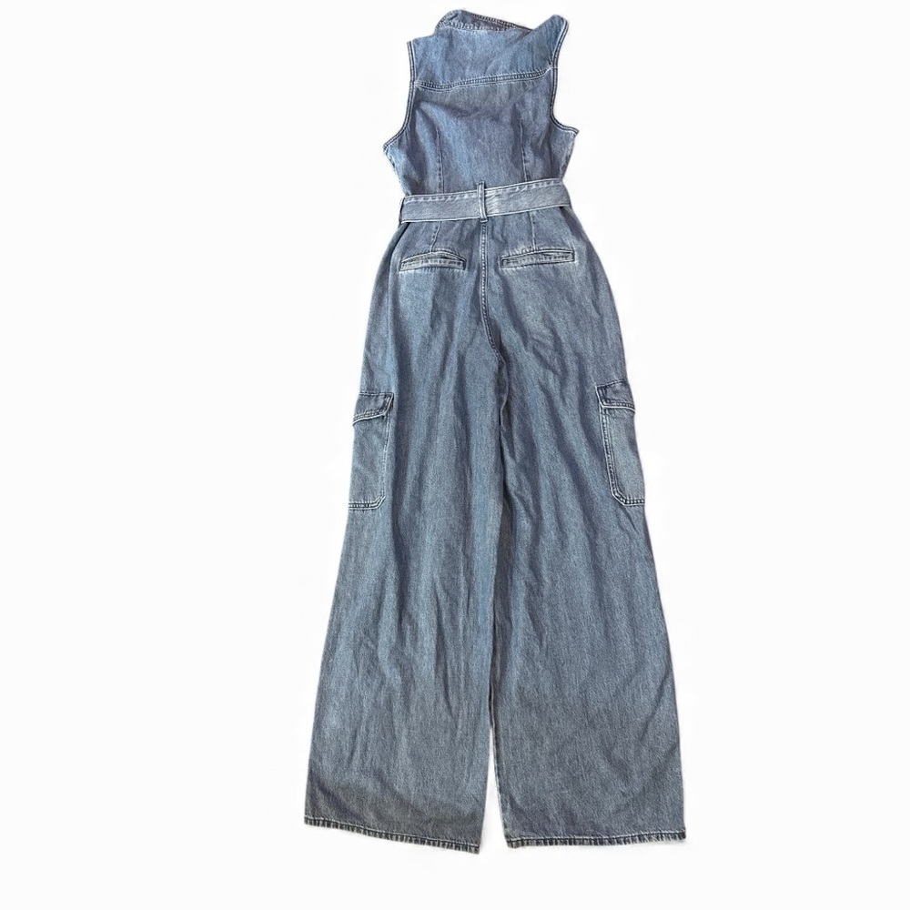Universal Thread Denim Sleeveless Wide Leg Cargo Utility Jumpsuit Size 6 NWT - Picture 5 of 8